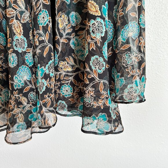 Misa Los Angeles Dress XS Black Blue Floral Mini Puff Sleeve Chiffon Boho - Picture 6 of 12